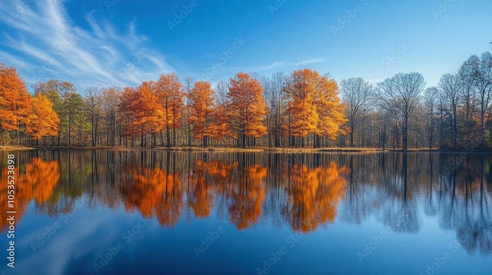 Trees reflecting in a calm lake Trees reflecting in a calm lake