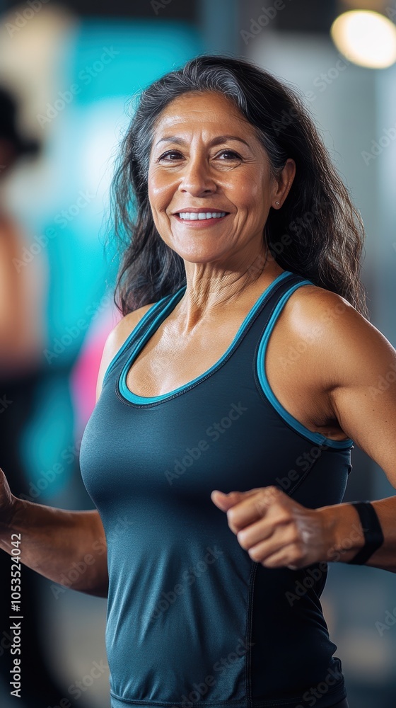 Smiling Hispanic woman in activewear enjoying a workout at the gym. Smiling Hispanic woman in activewear enjoying a workout at the gym.