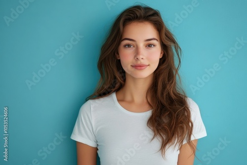 Natural Beauty Portrait Against a Vibrant Blue Background