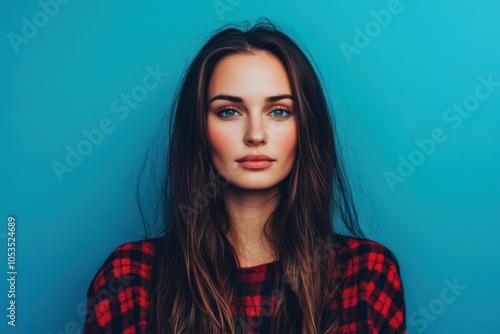 Captivating Portrait of a Young Woman Against a Blue Background