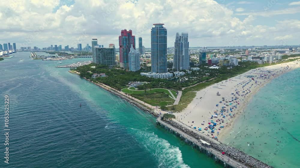 Aerial view of Miami Beach coastline. Panorama view from drone of Miami Beach. Aerial view of South Pointe Park. Miami city. Top view of South Miami. Aerial view of Miami Beach coastline. Panorama view from drone of Miami Beach. Aerial view of South Pointe Park. Miami city. Top view of South Miami.