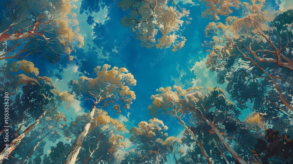 Fototapeta premium Eucalyptus tree canopy illustrate the canopy. AI generated