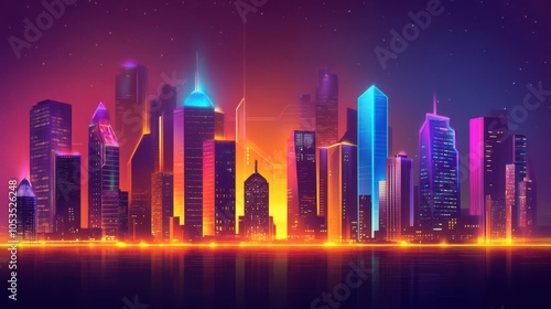 Retro futuristic cityscape with neon glow