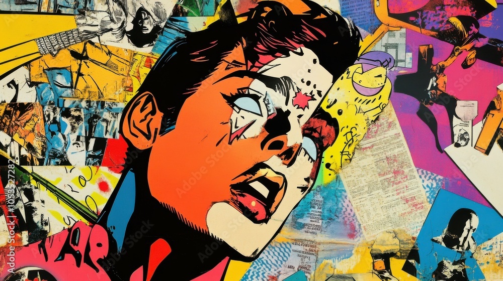 Fototapeta premium Vibrant pop art comic book page collage