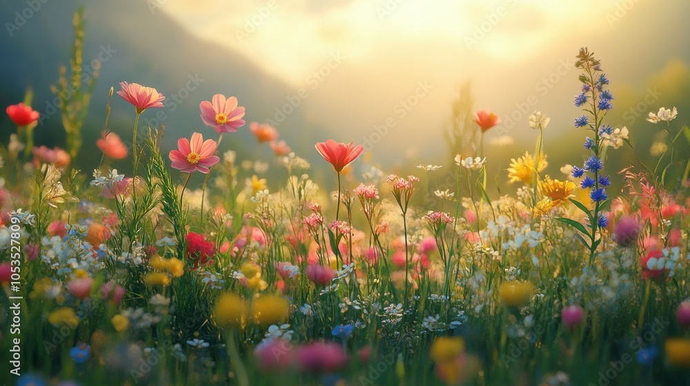 Fototapeta premium Spring meadow with flowers