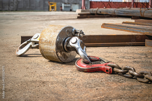 Fotografija Lifting device on industrial workshop floor used for hoisting heavy loads during