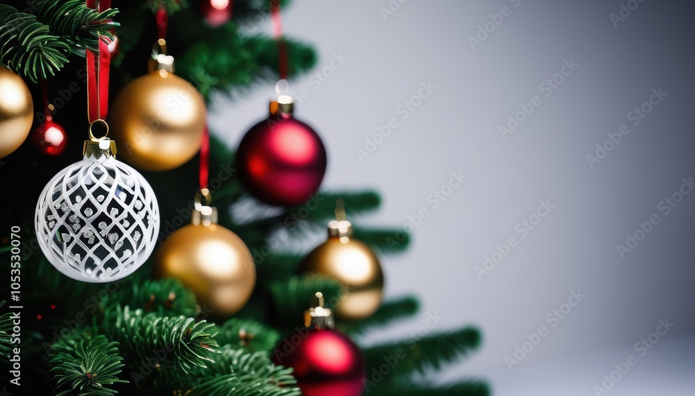 Close up christmas tree decorated with christmas balls Close up christmas tree decorated with christmas balls