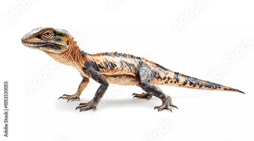 Anchisaurus Realistic Representation Against Clean White Backdrop, Side View Showcasing Early Jurassic Dinosaur