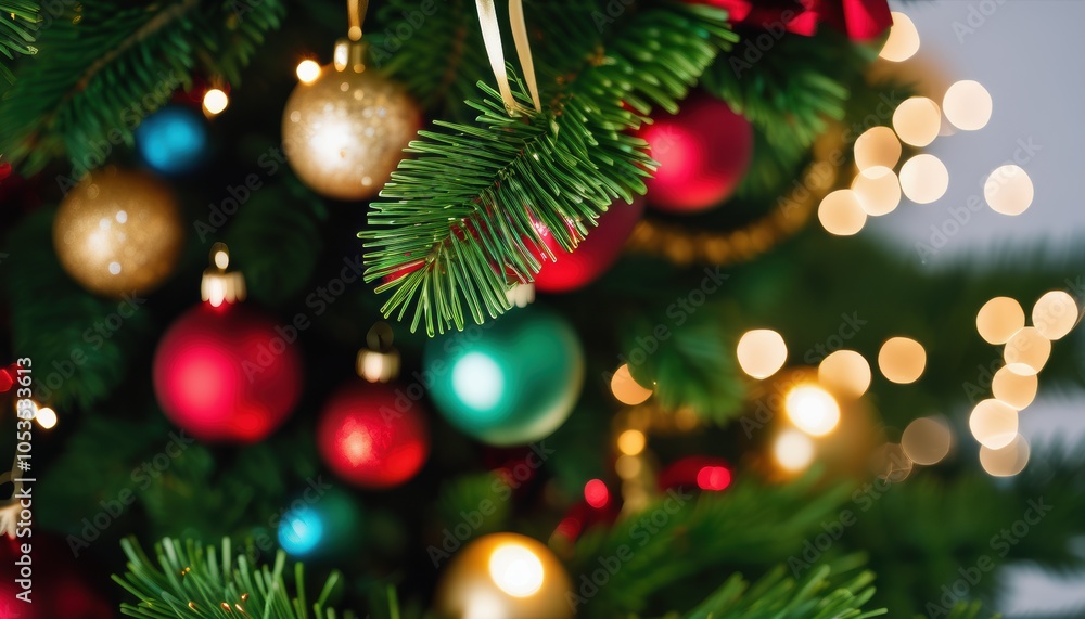 Close up christmas tree decorated with christmas balls Close up christmas tree decorated with christmas balls