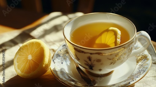 Warm cup of ginger tea with lemon