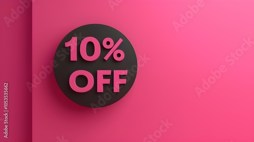 Black '10% OFF' Promotional Sign on a Fuchsia Background with Copy Space