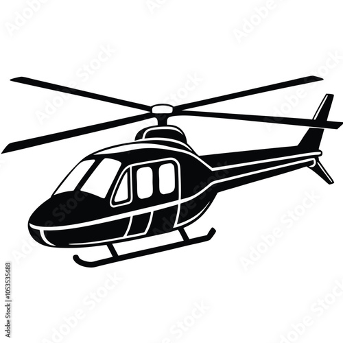 Helicopter vector silhouette with Transparent Background Clipart.