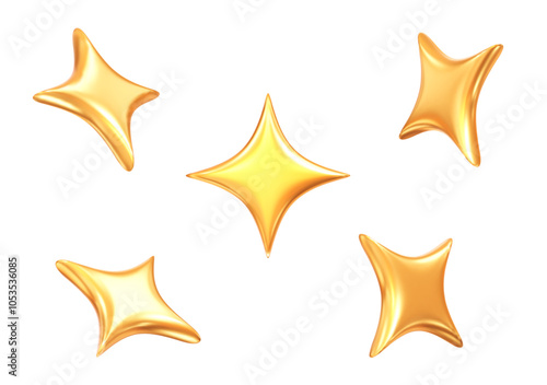 3d golden sparkle star set. Stock vector illustration on isolated background.