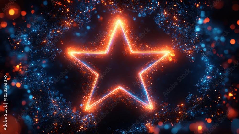 Futuristic star shaped neon outline glowing in cosmic background Futuristic star shaped neon outline glowing in cosmic background