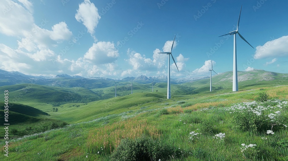Wind turbines in a green valley. Wind turbines in a green valley.