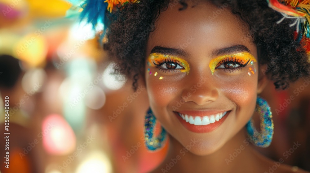 Teenaged Brazilian girl with carnival makeup and a joyful smile. Teenaged Brazilian girl with carnival makeup and a joyful smile.