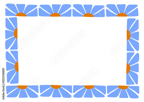 Groovy abstract floral botanical frame. Abstract border with geometric flowers in trendy naive retro hippie 60s 70s style