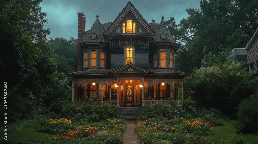 Victorian mansion with classic features. Victorian mansion with classic features.