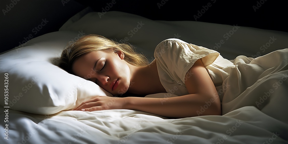 woman lying in bed and sleeping
woman lying in bed and sleeping