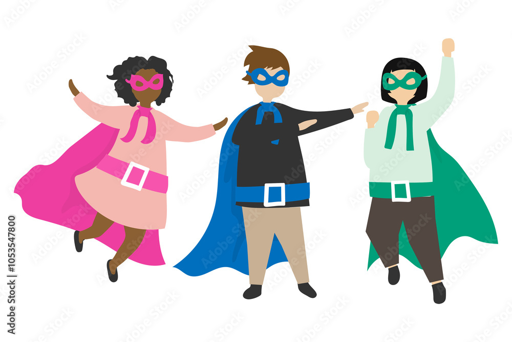 Superhero kids png clipart, cute children illustration on transparent background Superhero kids png clipart, cute children illustration on transparent background