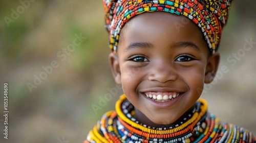 Young South African boy with a traditional outfit and a bright grin. photo