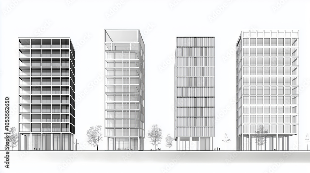 Fototapeta premium Architectural sketch of four skyscrapers..