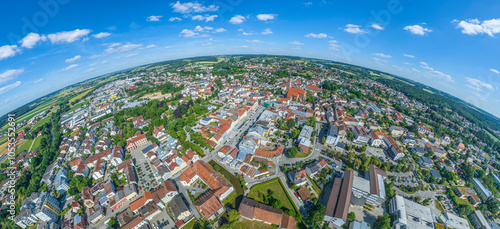 Eggenfelden, Wirtschaftszentrum des niederbayerischen Kreises Rottal-Inn im Luftbild photo