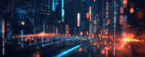 Digital background perfect for tech processes, neural networks, artificial intelligence, data transfer and encryption, digital archives, sound and graphic presentations, science, education, etc.