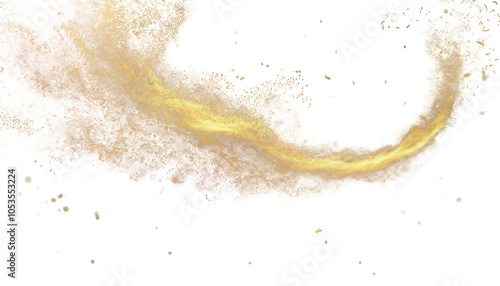 Shimmering golden dust particles overlay on a transparent background, floating in mid-air, varying in size and brightness, with a soft, ethereal glow for a magical effect.