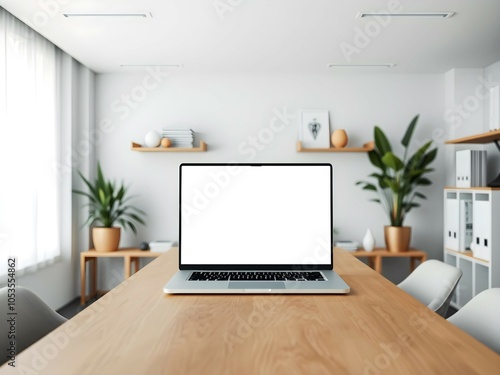 Wallpaper Mural Front view mockup of laptop in modern interior workspace. Desktop screen with copyspace	 Torontodigital.ca