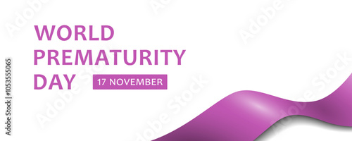 World Prematurity Day, vector web banner design. Text World Prematurity Day, 17 november and purple ribbon on white background.