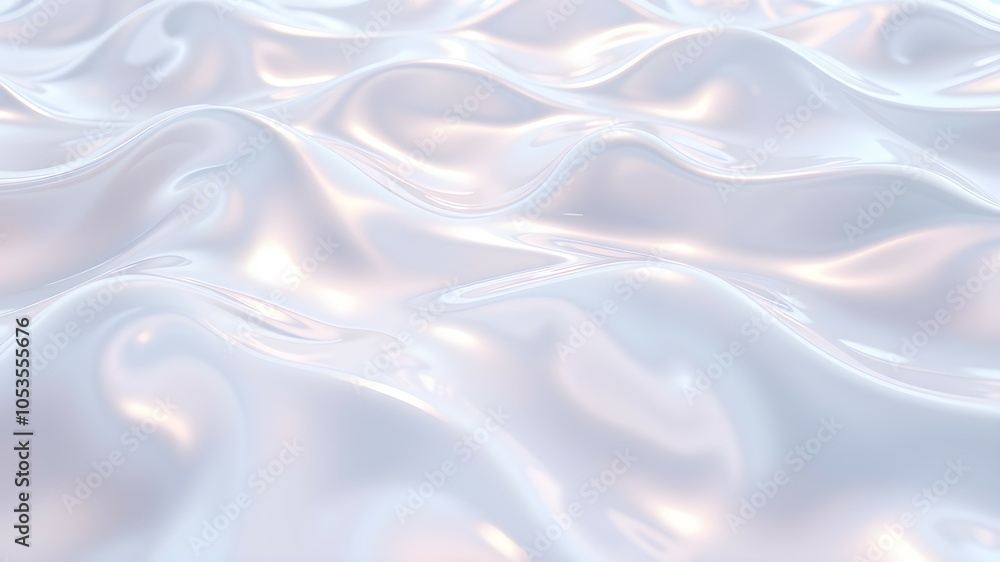 Naklejka premium Shiny white holographic waves. Trendy illuminated liquid wavy texture 