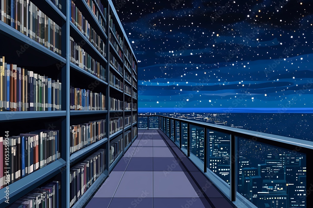 Night View from a Rooftop Library. Night View from a Rooftop Library.