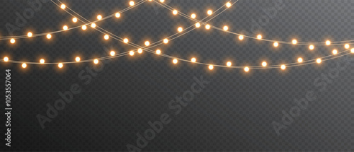 Vector Christmas lights on a transparent background. Christmas light PNG. Set of Christmas glowing garlands. For advertising invitations, web banners, postcards. Vector. Christmas decoration, LED lam	