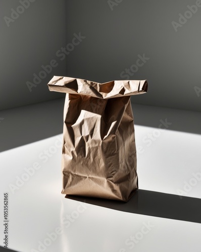 A Simple Brown Paper Bag on a Black Surface. photo