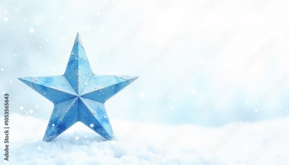 Obraz premium Blue winter star decoration on snow, capturing the essence of the season, festive and serene atmosphere