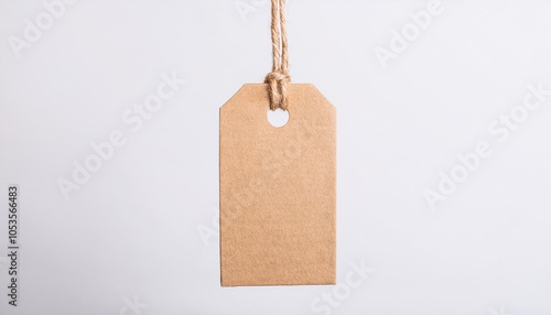 Craft paper tag tag mockup. Brown cardboard label. White backdrop. Empty space for text.