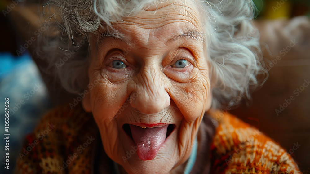 old woman, granny, funny crazy shows tongue, humor, pensioner, teases old woman, granny, funny crazy shows tongue, humor, pensioner, teases