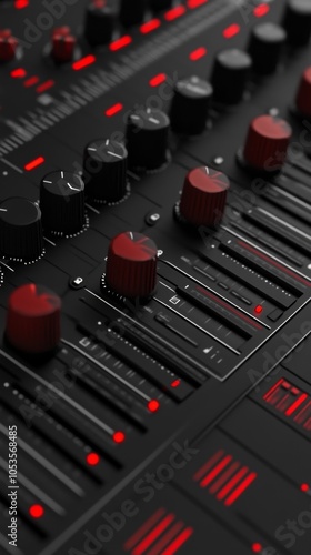 Audio mixer with red and black controls photo