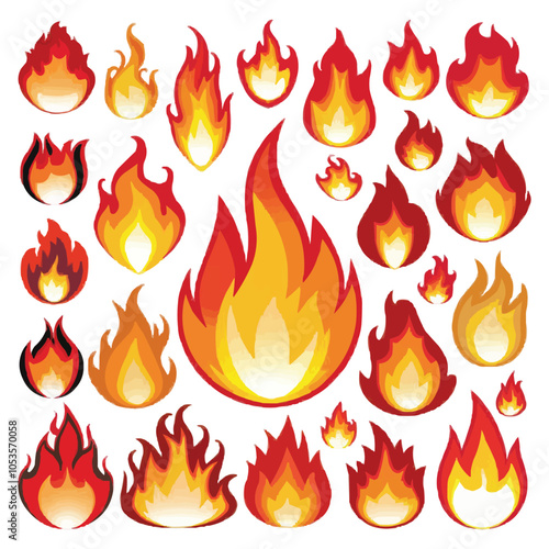 Multicolored Fire and Water Flame Icon Set
