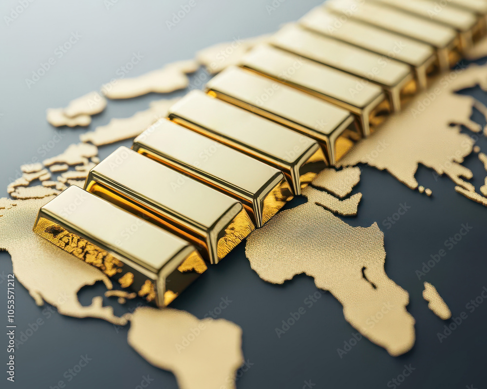 Rows of polished gold bullion bars next to a world map, symbolizing international bullion markets and global financial influence Rows of polished gold bullion bars next to a world map, symbolizing international bullion markets and global financial influence