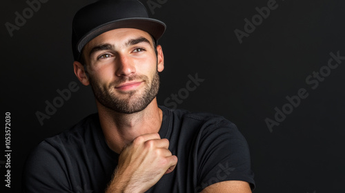 Smiling man in black shirt and cap