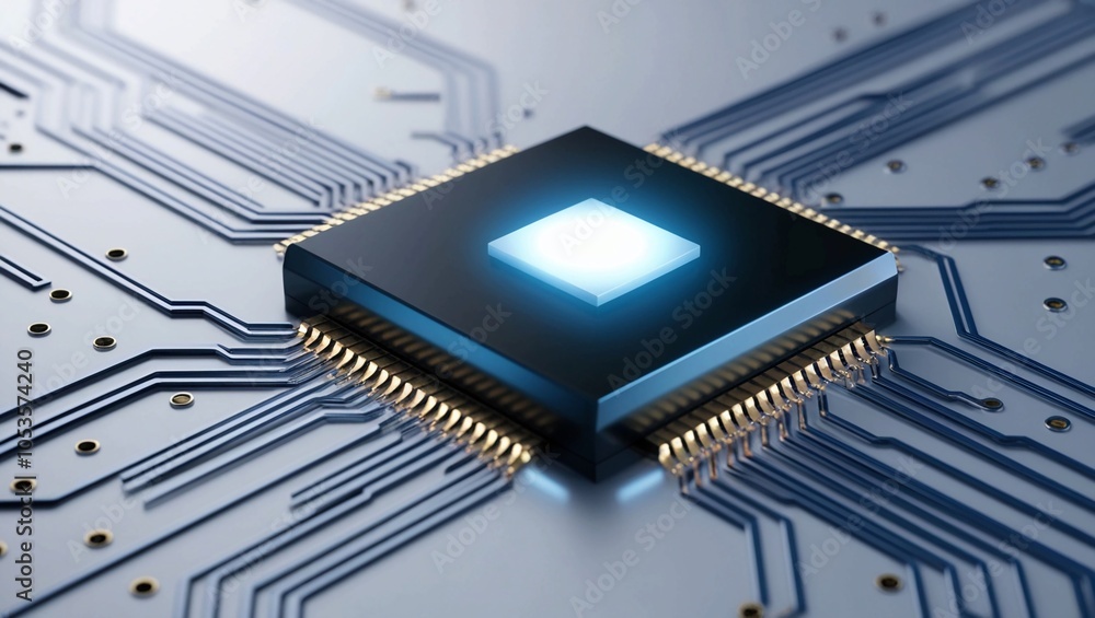 A detailed 3D rendering of a microchip on a dark surface, with glowing orange circuitry, illustrating cutting-edge technology and innovation in electronics and hardware A detailed 3D rendering of a microchip on a dark surface, with glowing orange circuitry, illustrating cutting-edge technology and innovation in electronics and hardware