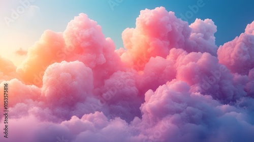 A pink and purple sky with fluffy clouds