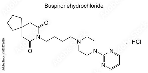 Chemical structure of buspirone hydrochloride, drug substance photo