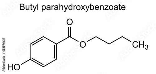 Chemical structure of butyl parahydroxybenzoate, drug substance photo