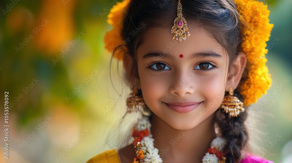 Young Indian girl with traditional attire and a playful smile. Young Indian girl with traditional attire and a playful smile.