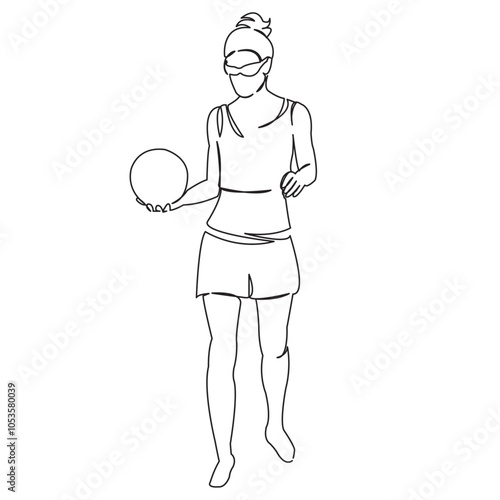 One continuous single drawing line art flat doodle girl, beach, volleyball, sport, play, female. Isolated image hand draw contour on a white background
