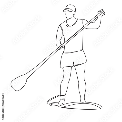 One continuous single drawing line art flat doodle sport, summer, water, paddle, sup, beach, boarding, surf. Isolated image hand draw contour on a white background
