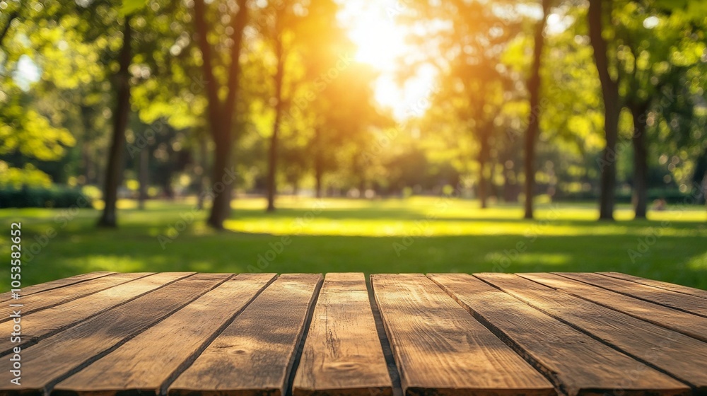 Rustic wooden deck overlooking a serene park bathed in golden sunlight, perfect for relaxation and nature appreciation on a warm summer evening. Rustic wooden deck overlooking a serene park bathed in golden sunlight, perfect for relaxation and nature appreciation on a warm summer evening.